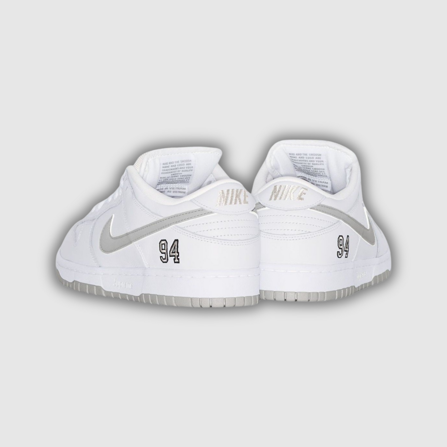 Nike SB Dunk Low Supreme 94 White Metallic Silver
