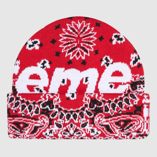 Supreme Bandana Big Logo Beanie Red