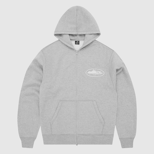 Corteiz Island Puff Print Zip Hoodie Grey